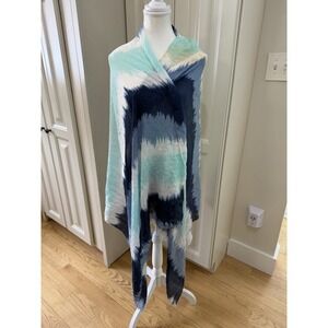 Avenue 9 Blue Aqua Tie Dye Scarf Shawl Wrap Boho Coastal Lightweight Chic 35x72"